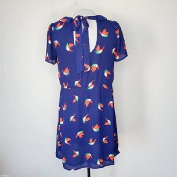 Modcloth Dress Retro Bird Print Navy Blue Peter Pan Collar M - Picture 8 of 12